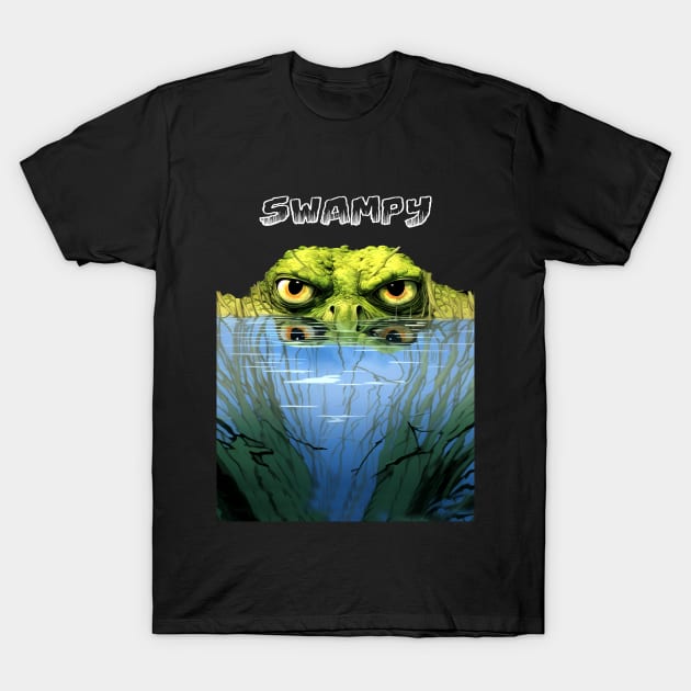 Swampy: Government Dysfunction on a dark (Knocked Out) background T-Shirt by Puff Sumo